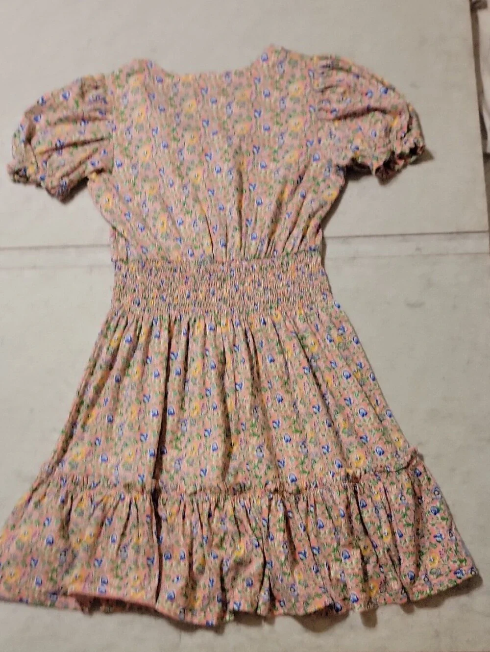 NWT Polo by Ralph Lauren Pink Floral V‑Neck Smocked Waist Dress Large (12-14)